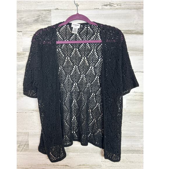 Liz Baker women's petite Large black crochet boho short sleeve cardigan sweater - Picture 1 of 4